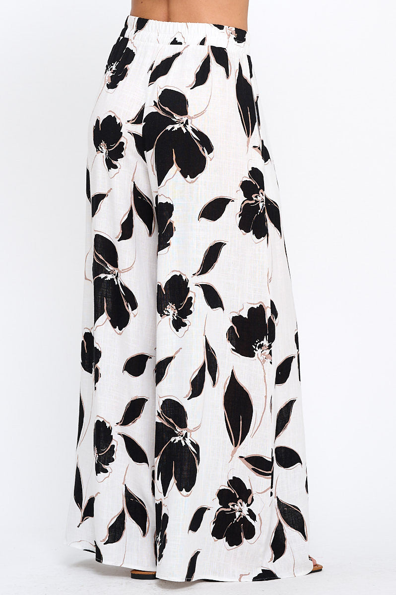 Floral Print Wide Leg Pants with Pockets