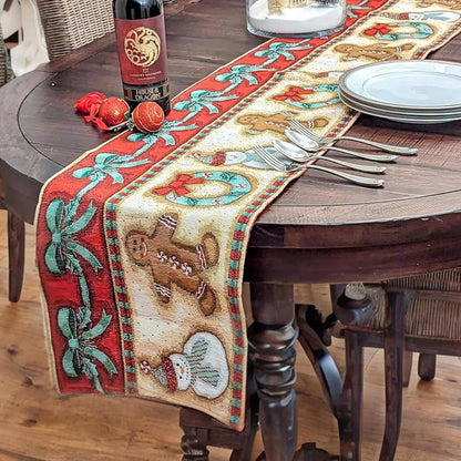 DaDa Bedding Gingerbread Snowman Holiday Woven Tapestry Dining Table Runner (12917)