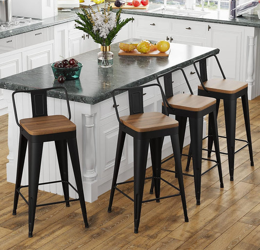 Modern Stackable Metal Bar Stools Set of Four