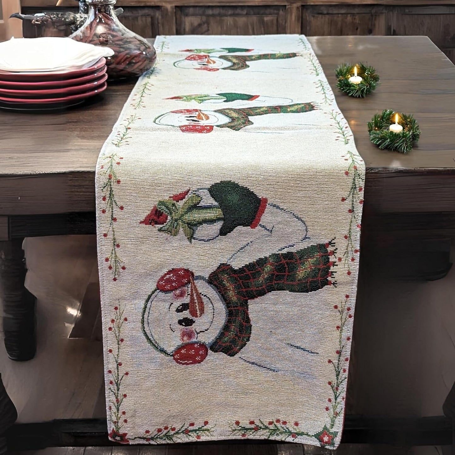 DaDa Bedding Magical Snowman Holiday Woven Tapestry Dining Table Runner (9733)