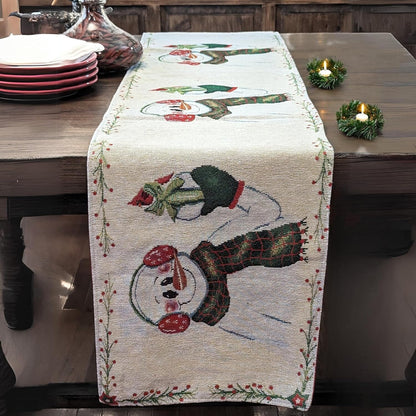 DaDa Bedding Magical Snowman Holiday Woven Tapestry Dining Table Runner (9733)