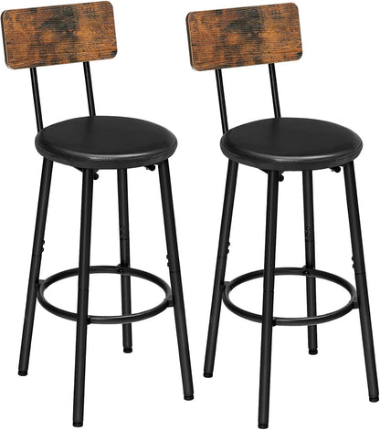 Rustic Brown PU Bar Stools Set of 2 26 Inch With Footrest