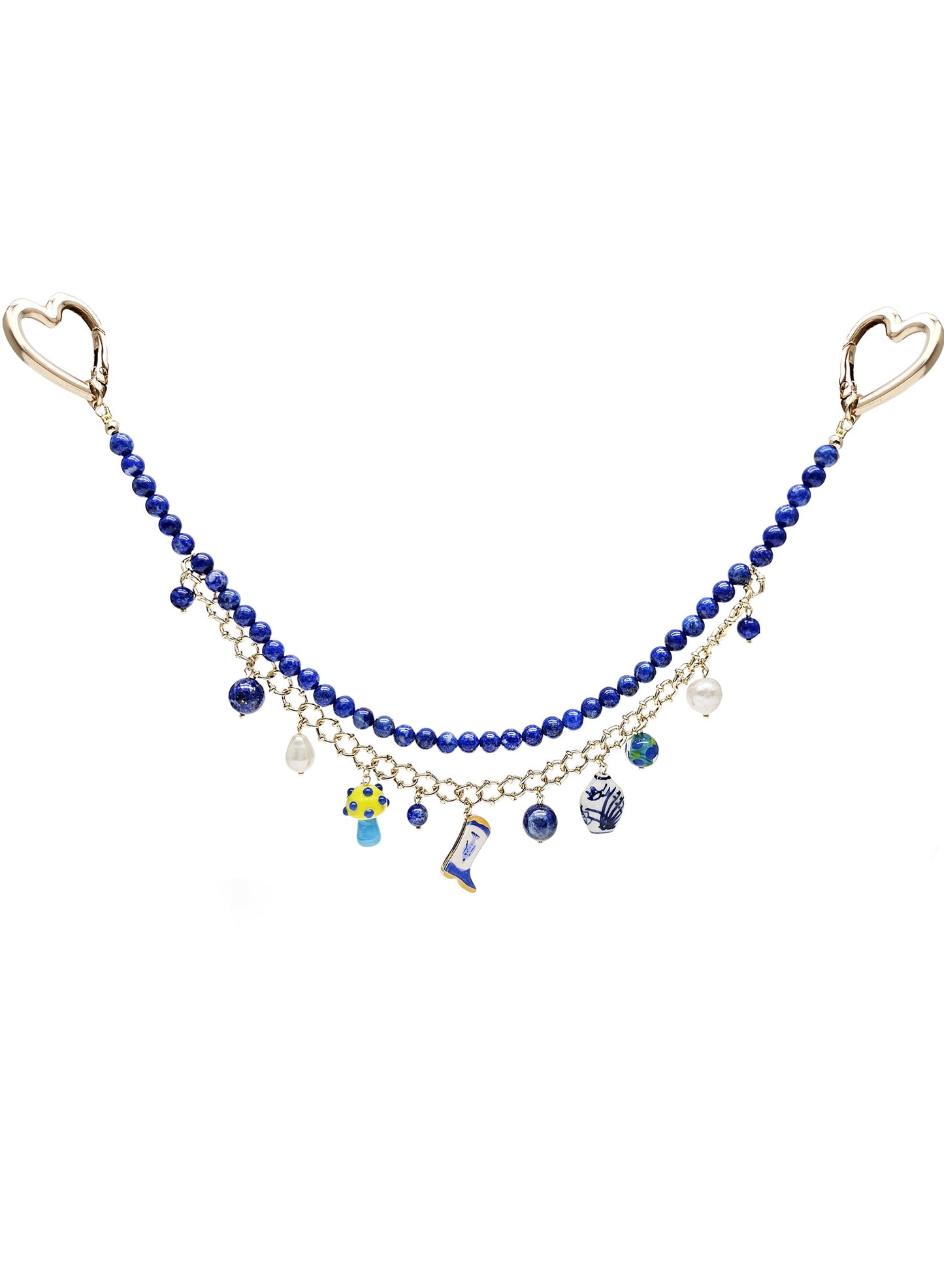 Lapis With Mushroom And Boots Double Layers Chain Bag Charm