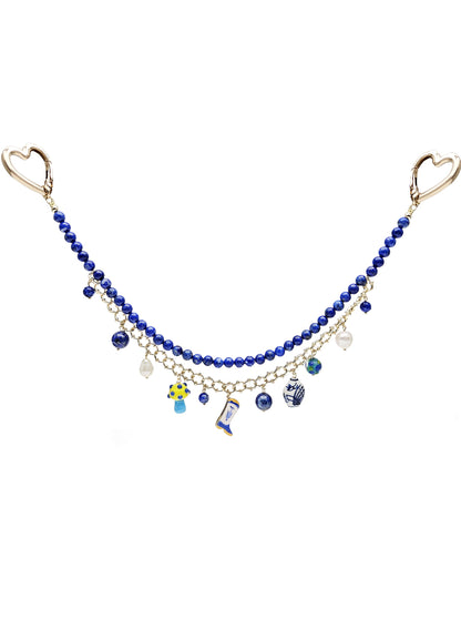 Lapis With Mushroom And Boots Double Layers Chain Bag Charm