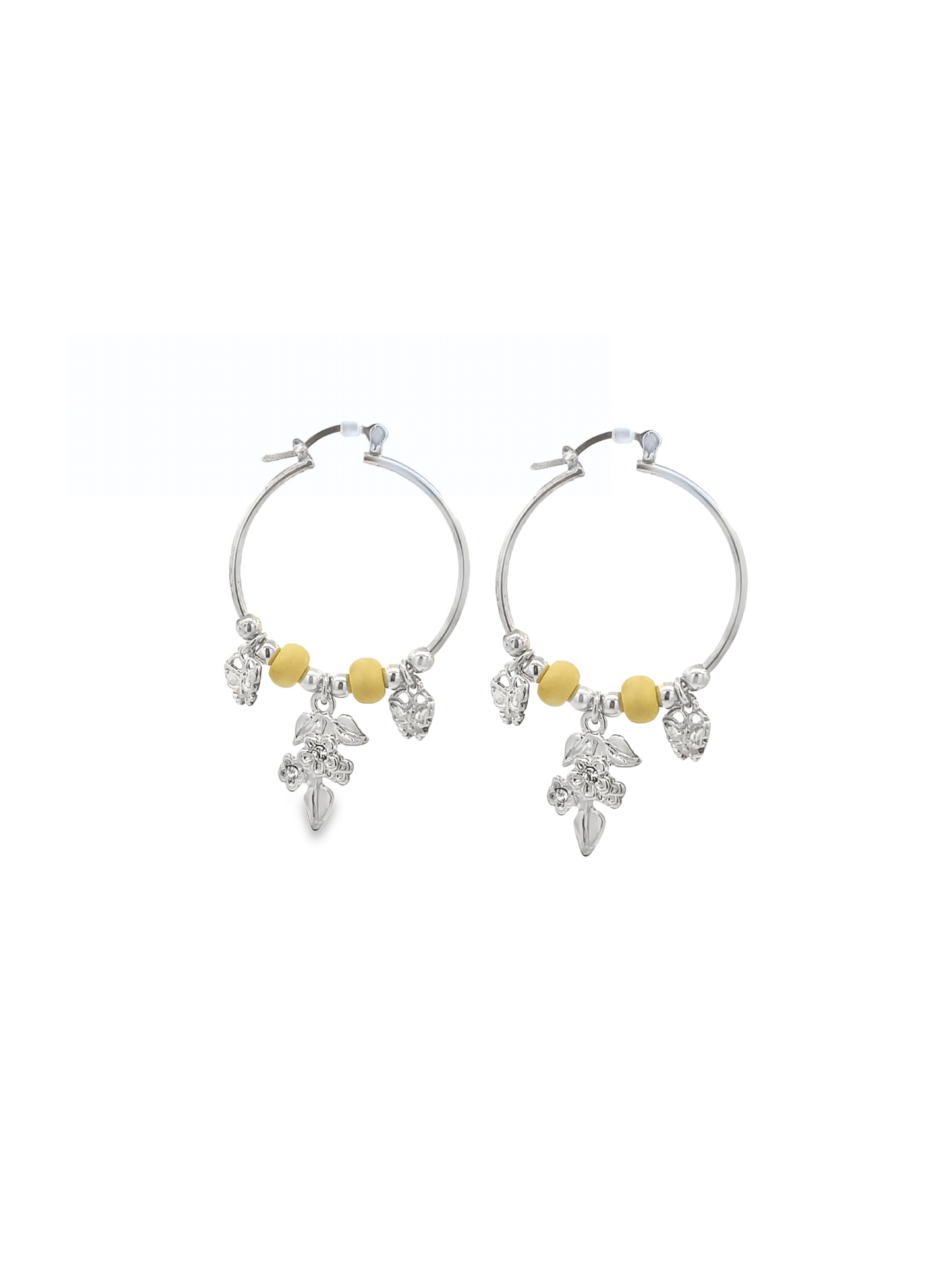 Rhodium Mistletoe Charm Hoops