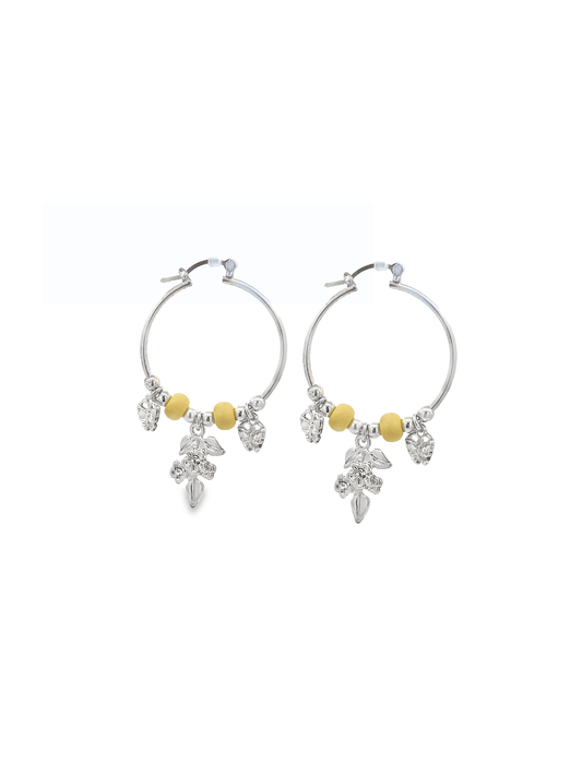 Rhodium Mistletoe Charm Hoops