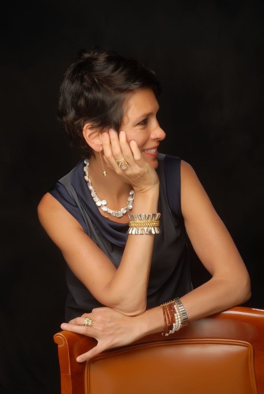 Ruffle Earring Jackets (2 sets) with 3 pearl stud earrings.   Sterling Silver and 18K gold plate.