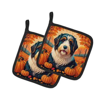 Bearded Collie Fall Pair of Pot Holders