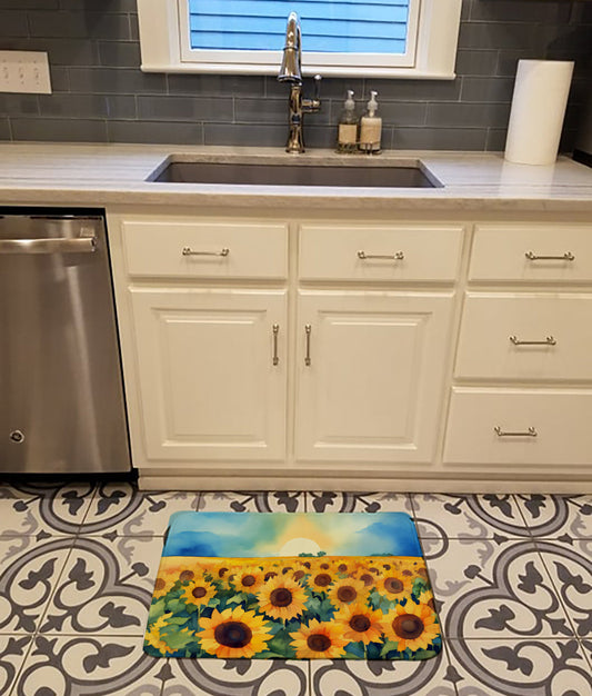 Kansas Sunflowers in Watercolor Memory Foam Kitchen Mat