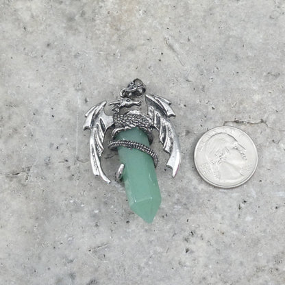Green Aventurine Flying Dragon Point Pendant 34x50mm