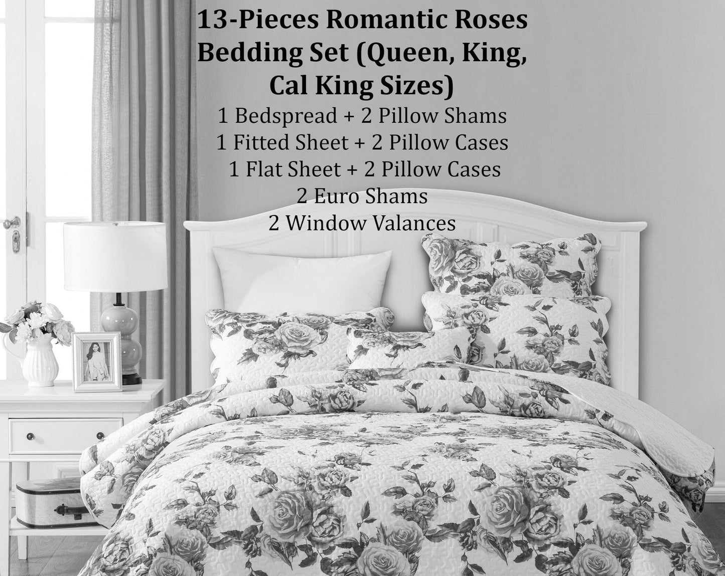 DaDa Bedding Bed in a Bag Bundle Set - Romantic Roses Lovely Blooming Floral Bedding Set (JHW-879)