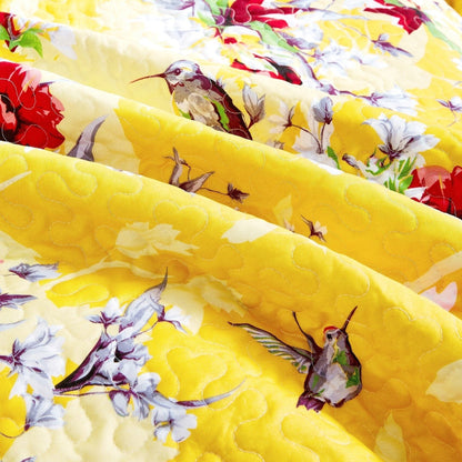 DaDa Bedding Bed in a Bag Bundle Set - Radiant Sunshine Yellow Hummingbirds Floral Bedding Set (JHW-925)