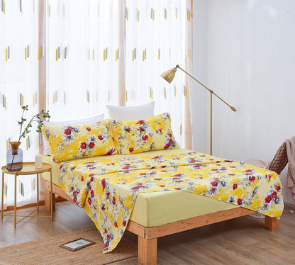 DaDa Bedding Bed in a Bag Bundle Set - Radiant Sunshine Yellow Hummingbirds Floral Bedding Set (JHW-925)