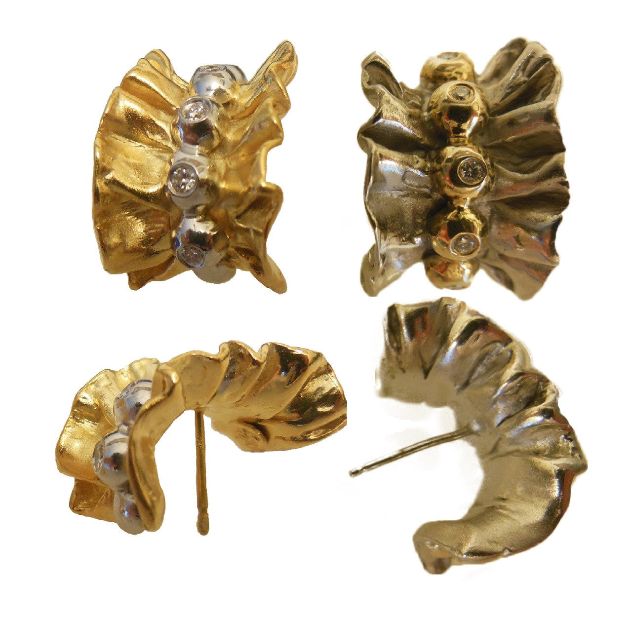 Ruffle Earring Jackets (2 sets) with 3 pearl stud earrings.   Sterling Silver and 18K gold plate.