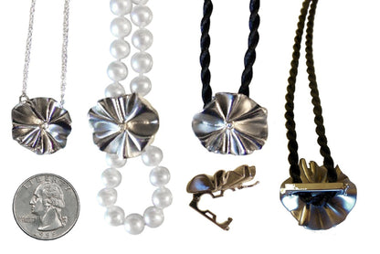 Ruffle Earring Jackets (2 sets) with 3 pearl stud earrings.   Sterling Silver and 18K gold plate.