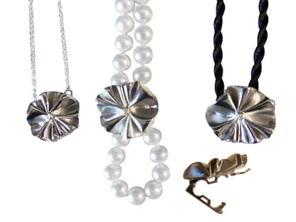 Ruffle Earring Jackets (2 sets) with 3 pearl stud earrings.   Sterling Silver and 18K gold plate.