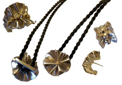 Ruffle Earring Jackets (2 sets) with 3 pearl stud earrings.   Sterling Silver and 18K gold plate.