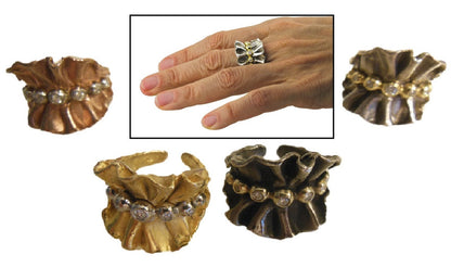 Ruffle Earring Jackets (2 sets) with 3 pearl stud earrings.   Sterling Silver and 18K gold plate.