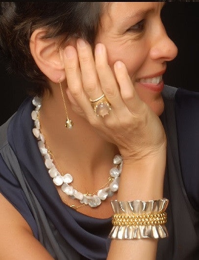 Ruffle Earring Jackets (2 sets) with 3 pearl stud earrings.   Sterling Silver and 18K gold plate.