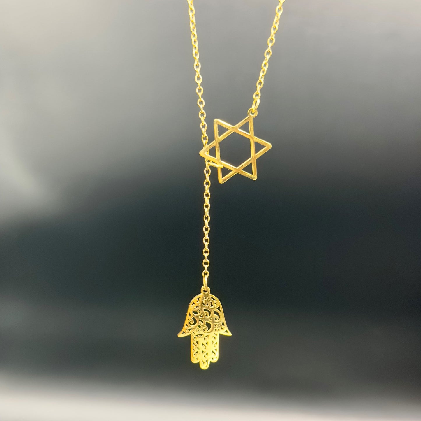 Star of David and Hamsa Drop Necklace