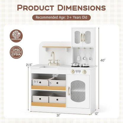 Kids Kitchen Playset with Cooking Accessories and Toy Cuttable Veggies-White