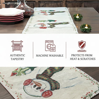 DaDa Bedding Magical Snowman Holiday Woven Tapestry Dining Table Runner (9733)