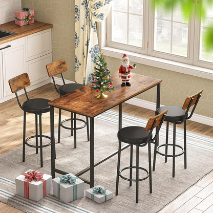 Rustic Brown PU Bar Stools Set of 2 26 Inch With Footrest