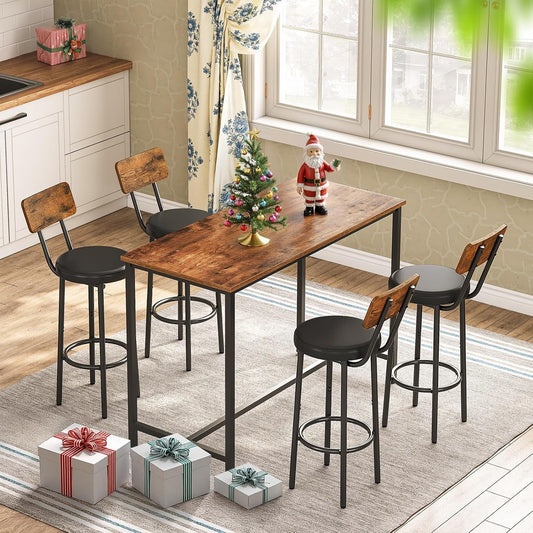 Rustic Brown PU Bar Stools Set of 2 26 Inch With Footrest