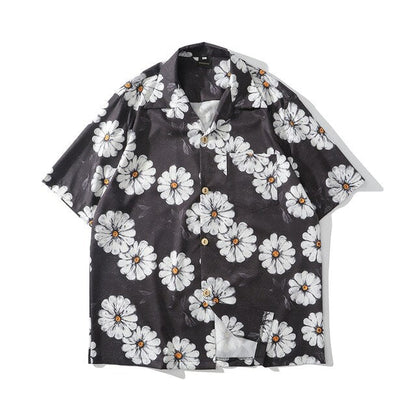 Daisy Flower Print Hip Hop Shirts Short Sleeve Summer Beach Streetwear Hawaiian Shirts Men Casual Harajuku Aloha Shirt