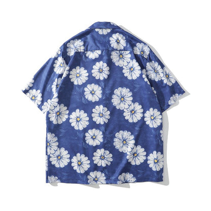 Daisy Flower Print Hip Hop Shirts Short Sleeve Summer Beach Streetwear Hawaiian Shirts Men Casual Harajuku Aloha Shirt