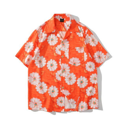 Daisy Flower Print Hip Hop Shirts Short Sleeve Summer Beach Streetwear Hawaiian Shirts Men Casual Harajuku Aloha Shirt