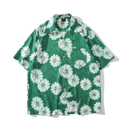 Daisy Flower Print Hip Hop Shirts Short Sleeve Summer Beach Streetwear Hawaiian Shirts Men Casual Harajuku Aloha Shirt