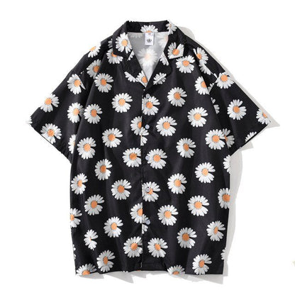 Daisy Print Aloha Shirts Hip Hop Harajuku Men Short Sleeve Beach Hawaiian Flower Shirts Casual Camisa Masculina Shirt