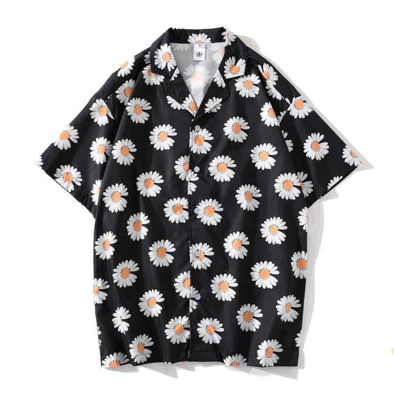 Daisy Print Aloha Shirts Hip Hop Harajuku Men Short Sleeve Beach Hawaiian Flower Shirts Casual Camisa Masculina Shirt
