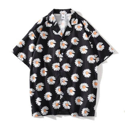 Daisy Print Aloha Shirts Hip Hop Harajuku Men Short Sleeve Beach Hawaiian Flower Shirts Casual Camisa Masculina Shirt