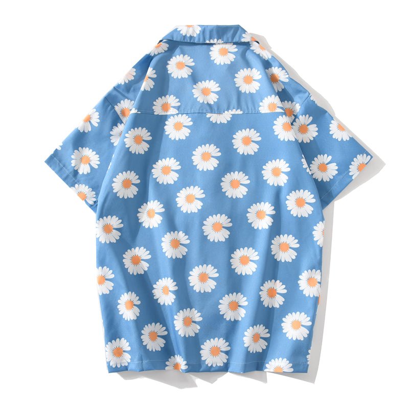 Daisy Print Aloha Shirts Hip Hop Harajuku Men Short Sleeve Beach Hawaiian Flower Shirts Casual Camisa Masculina Shirt