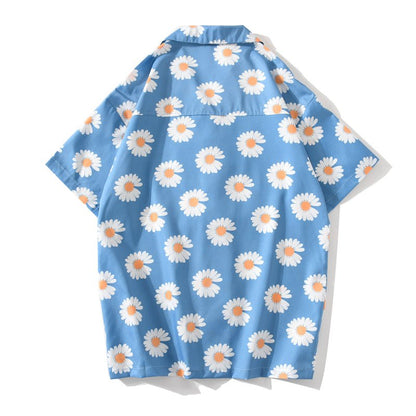 Daisy Print Aloha Shirts Hip Hop Harajuku Men Short Sleeve Beach Hawaiian Flower Shirts Casual Camisa Masculina Shirt