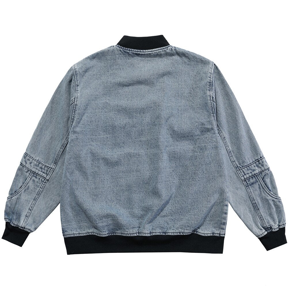 Denim Jacket Men Solid Patchwork Retro Zipper Coats Couple Oversize Punk High Street Fashion Jackets Men Outwear Autumn