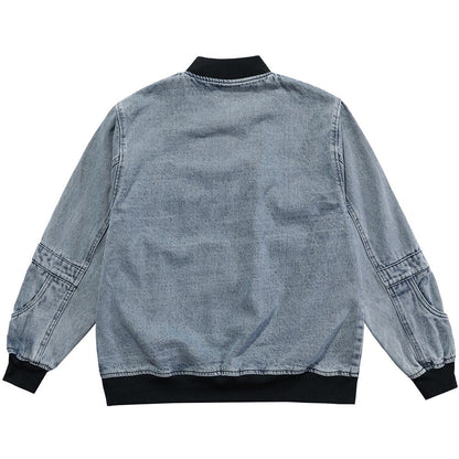 Denim Jacket Men Solid Patchwork Retro Zipper Coats Couple Oversize Punk High Street Fashion Jackets Men Outwear Autumn