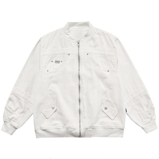 Denim Jacket Men Solid Patchwork Retro Zipper Coats Couple Oversize Punk High Street Fashion Jackets Men Outwear Autumn