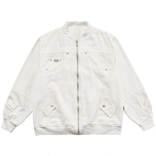 Denim Jacket Men Solid Patchwork Retro Zipper Coats Couple Oversize Punk High Street Fashion Jackets Men Outwear Autumn