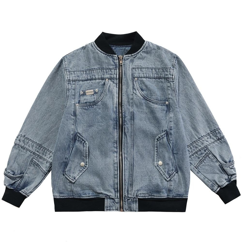 Denim Jacket Men Solid Patchwork Retro Zipper Coats Couple Oversize Punk High Street Fashion Jackets Men Outwear Autumn
