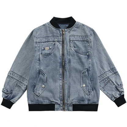 Denim Jacket Men Solid Patchwork Retro Zipper Coats Couple Oversize Punk High Street Fashion Jackets Men Outwear Autumn