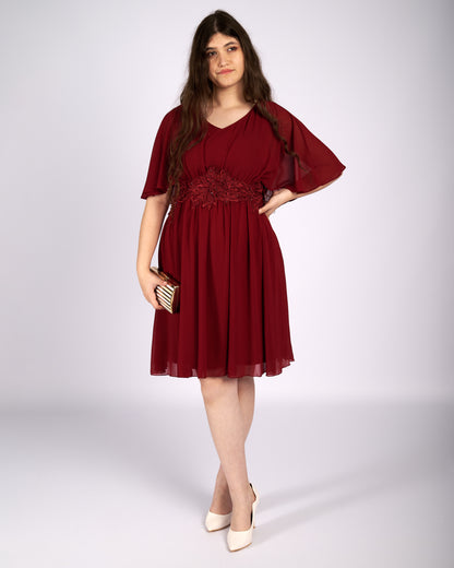Dorothy Burgundy Mouseline Dress with Cape "evening dresses"