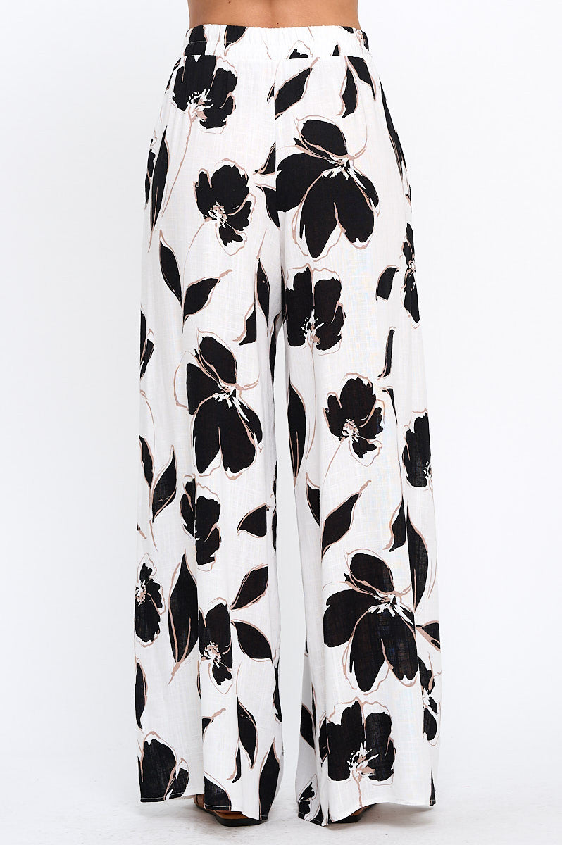 Floral Print Wide Leg Pants with Pockets