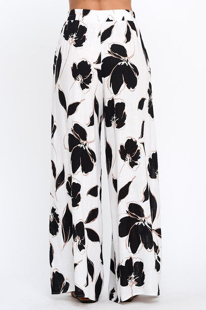 Floral Print Wide Leg Pants with Pockets