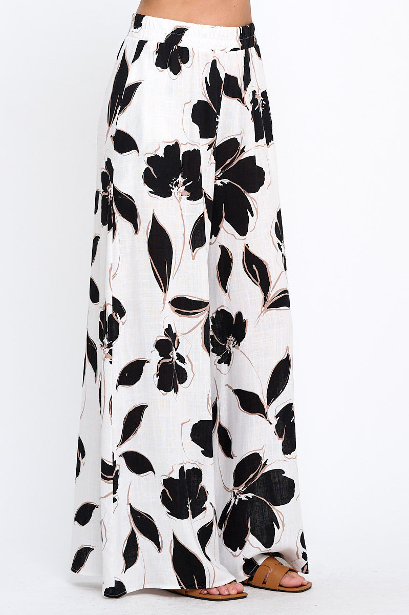 Floral Print Wide Leg Pants with Pockets