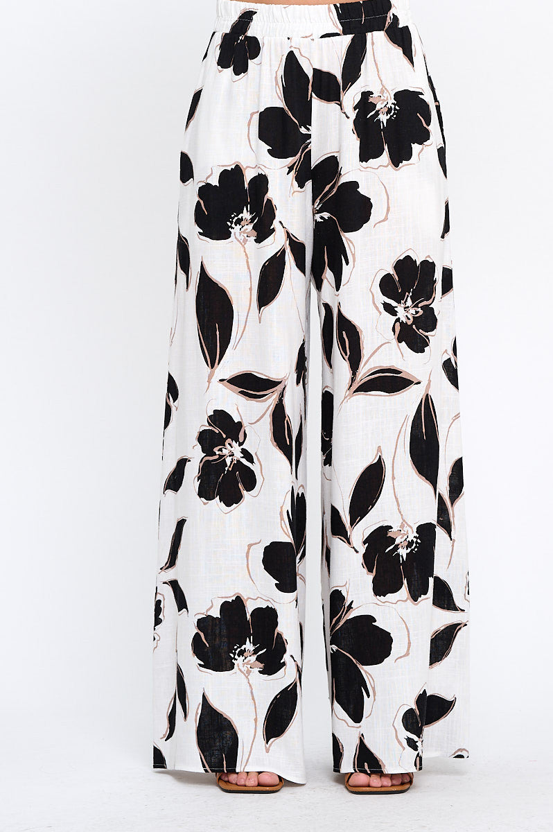 Floral Print Wide Leg Pants with Pockets