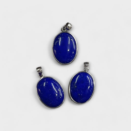 Natural Lapis AA w/ 925 Silver, 20x16mm Oval Pendant (1pc)