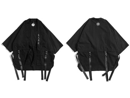 Harajuku Open Stitch Jackets Men Hip Hop Thin Coats Ribbons Japanese Style Male Seven-cent Sleeve Streetwear